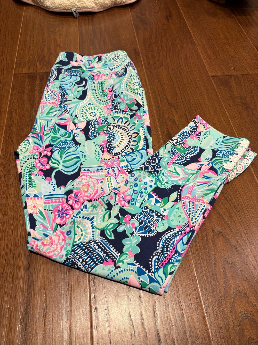 Lilly Pulitzer Navy Floral Cropped with Pink & Mint Accents Lace Ankle